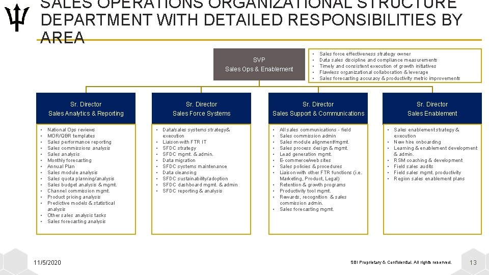 SALES OPERATIONS ORGANIZATIONAL STRUCTURE DEPARTMENT WITH DETAILED RESPONSIBILITIES BY AREA SVP Sales Ops &