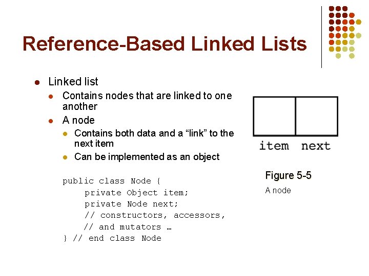 Reference-Based Linked Lists l Linked list l l Contains nodes that are linked to Reference-Based Linked Lists l Linked list l l Contains nodes that are linked to