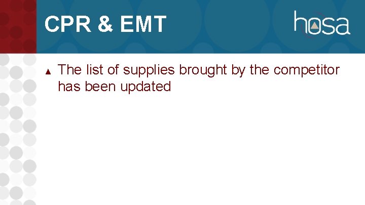 CPR & EMT ▲ The list of supplies brought by the competitor has been