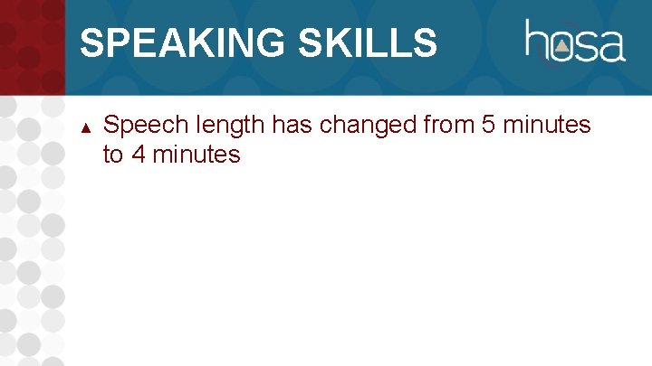 SPEAKING SKILLS ▲ Speech length has changed from 5 minutes to 4 minutes 