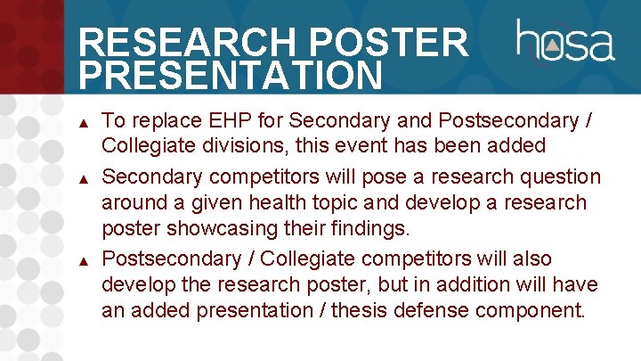 RESEARCH POSTER PRESENTATION ▲ ▲ ▲ To replace EHP for Secondary and Postsecondary /