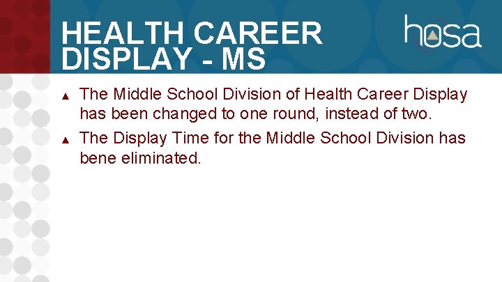 HEALTH CAREER DISPLAY - MS ▲ ▲ The Middle School Division of Health Career