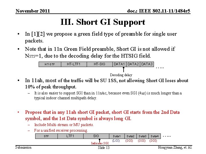 November 2011 doc. : IEEE 802. 11 -11/1484 r 5 III. Short GI Support