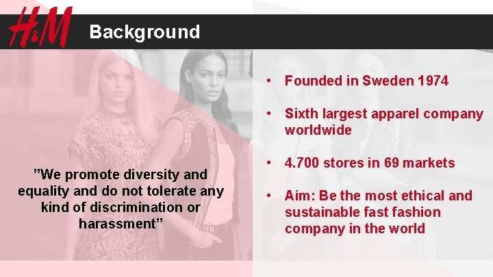 Background • Founded in Sweden 1974 • Sixth largest apparel company worldwide ”We promote