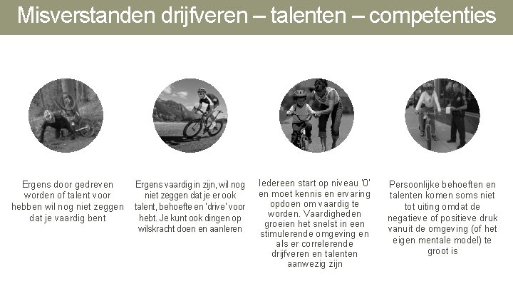 Misverstanden drijfveren – talenten – competenties Ergens door gedreven Ergens vaardig in zijn, wil Misverstanden drijfveren – talenten – competenties Ergens door gedreven Ergens vaardig in zijn, wil