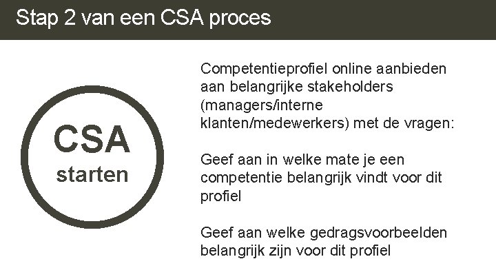 Stap 2 van een CSA proces Circles of Relative Size CSA starten Competentieprofiel online Stap 2 van een CSA proces Circles of Relative Size CSA starten Competentieprofiel online