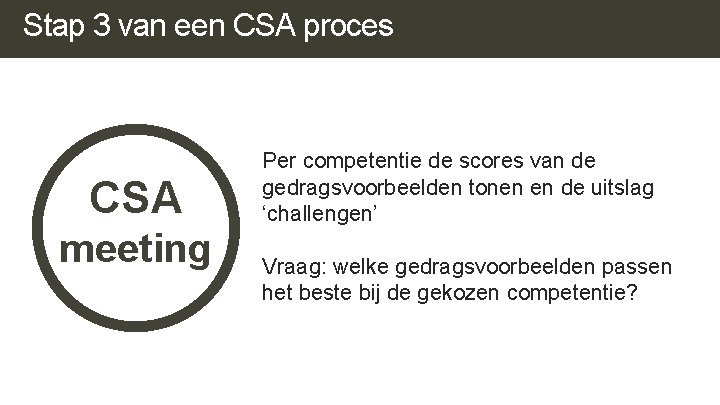 Stap 3 van een CSA proces Circles of Relative Size CSA meeting Per competentie Stap 3 van een CSA proces Circles of Relative Size CSA meeting Per competentie