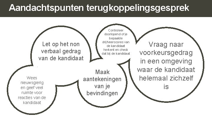 Aandachtspunten terugkoppelingsgesprek Let op het non verbaal gedrag van de kandidaat 49 Wees Sed Aandachtspunten terugkoppelingsgesprek Let op het non verbaal gedrag van de kandidaat 49 Wees Sed