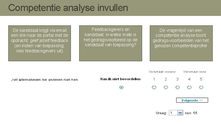 Competentie analyse invullen De kandidaat krijgt via email een link naar de portal met Competentie analyse invullen De kandidaat krijgt via email een link naar de portal met