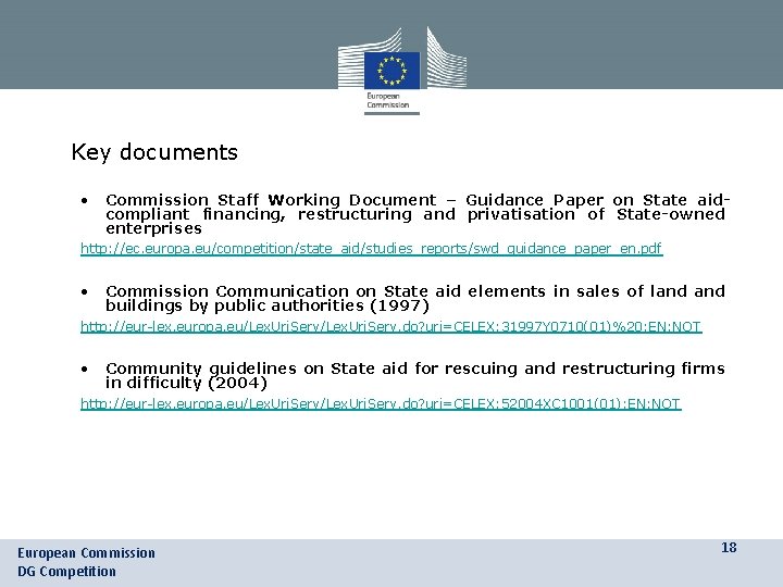 • Key documents • Commission Staff Working Document – Guidance Paper on State • Key documents • Commission Staff Working Document – Guidance Paper on State