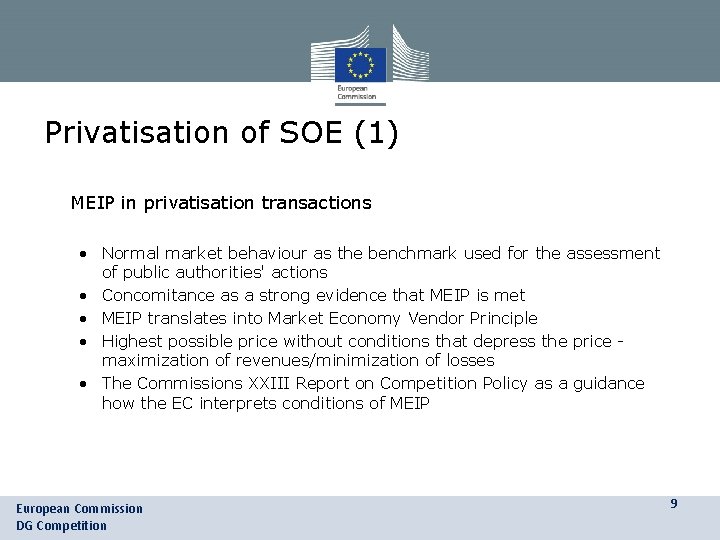 Privatisation of SOE (1) • MEIP in privatisation transactions • Normal market behaviour as Privatisation of SOE (1) • MEIP in privatisation transactions • Normal market behaviour as