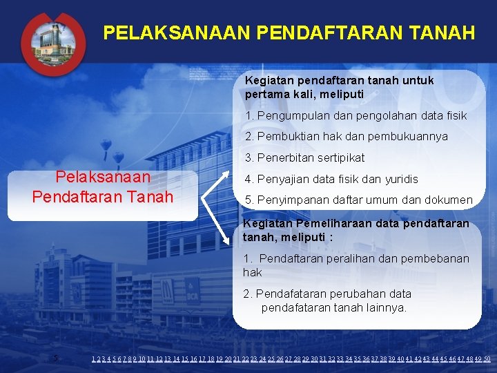 PELAKSANAAN PENDAFTARAN TANAH Kegiatan pendaftaran tanah untuk pertama kali, meliputi 1. Pengumpulan dan pengolahan