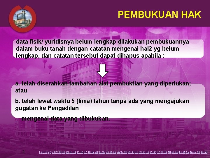 PEMBUKUAN HAK data fisik/ yuridisnya belum lengkap dilakukan pembukuannya dalam buku tanah dengan catatan