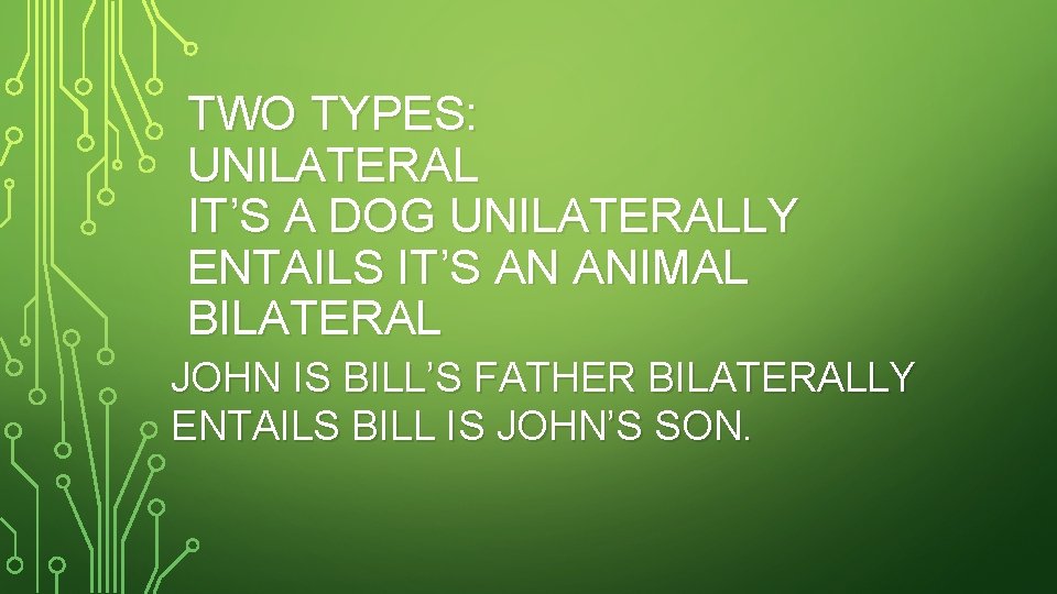 TWO TYPES: UNILATERAL IT’S A DOG UNILATERALLY ENTAILS IT’S AN ANIMAL BILATERAL JOHN IS