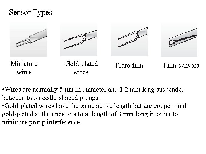 Sensor Types Miniature wires Gold-plated wires Fibre-film Film-sensors • Wires are normally 5 µm