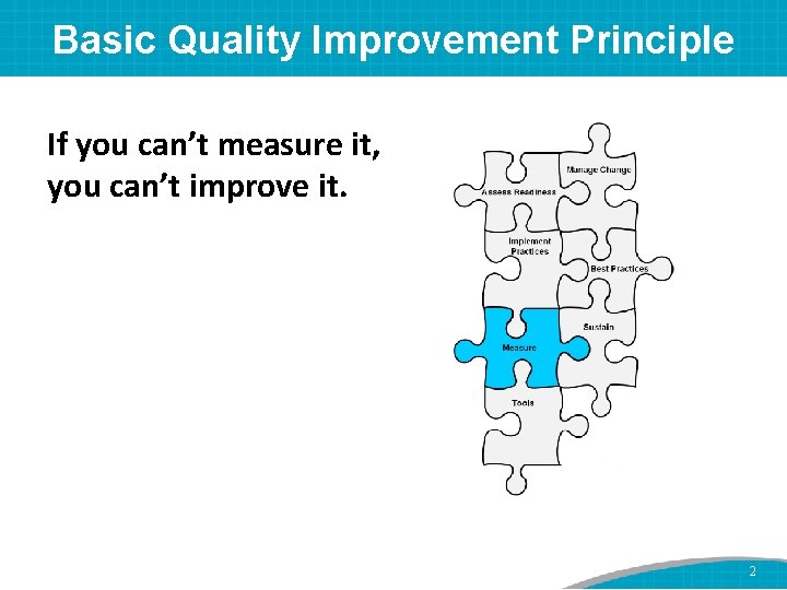 Basic Quality Improvement Principle If you can’t measure it, you can’t improve it. 2