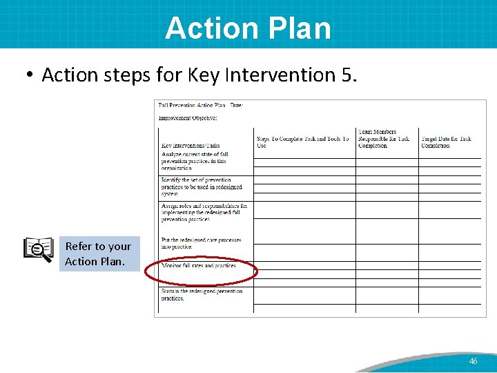 Action Plan • Action steps for Key Intervention 5. Refer to your Action Plan.