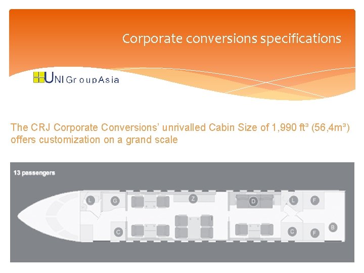 Corporate conversions specifications The CRJ Corporate Conversions’ unrivalled Cabin Size of 1, 990 ft³