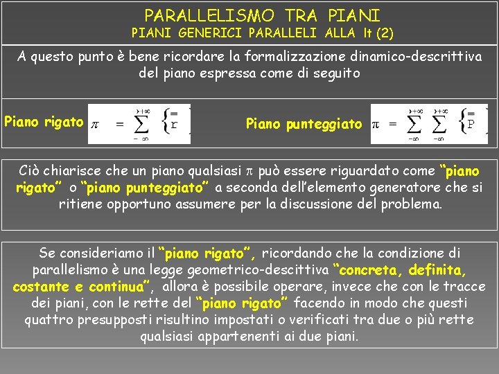 PARALLELISMO TRA PIANI GENERICI PARALLELI ALLA lt (2) A questo punto è bene ricordare