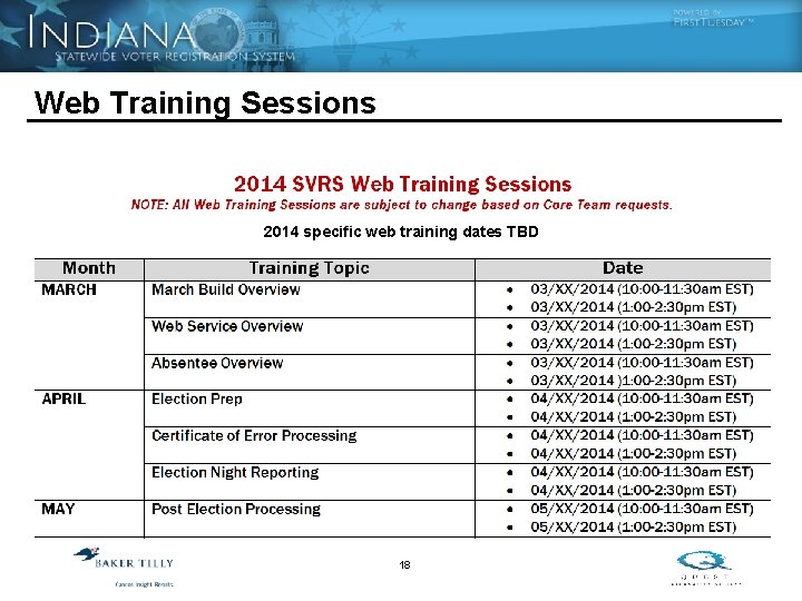 Web Training Sessions 2014 specific web training dates TBD 18 