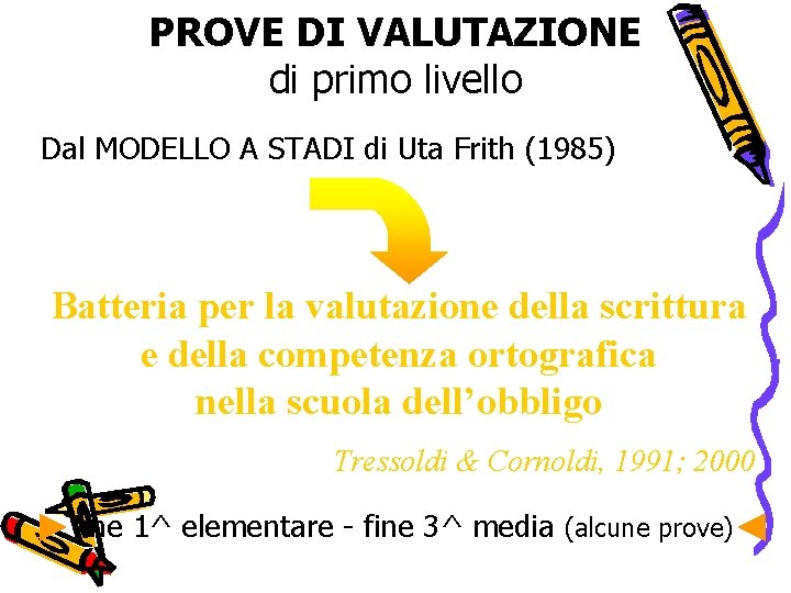 PROVE DI VALUTAZIONE di primo livello Dal MODELLO A STADI di Uta Frith (1985)