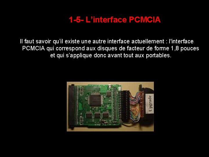 1 -5 - L’interface PCMCIA Il faut savoir qu’il existe une autre interface actuellement