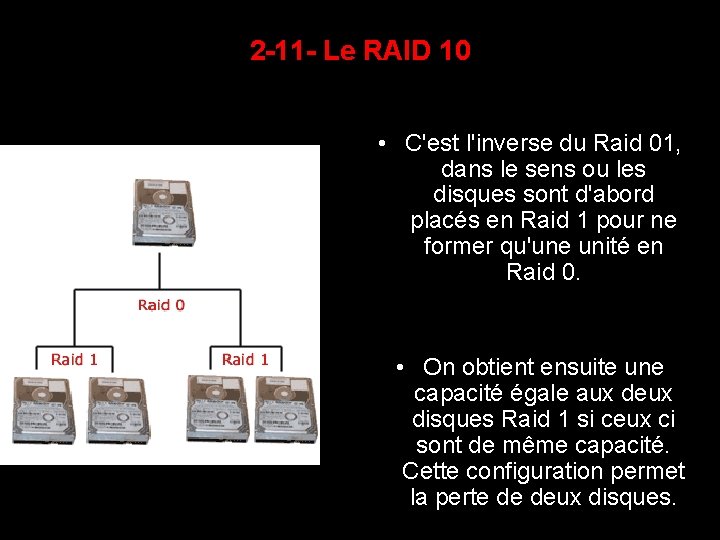 2 -11 - Le RAID 10 • C'est l'inverse du Raid 01, dans le