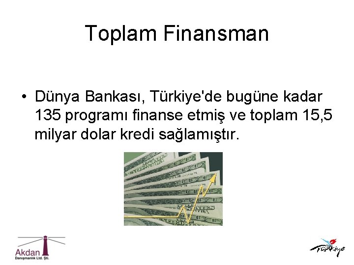 Toplam Finansman • Dünya Bankası, Türkiye'de bugüne kadar 135 programı finanse etmiş ve toplam
