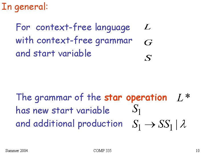 In general: For context-free language with context-free grammar and start variable The grammar of