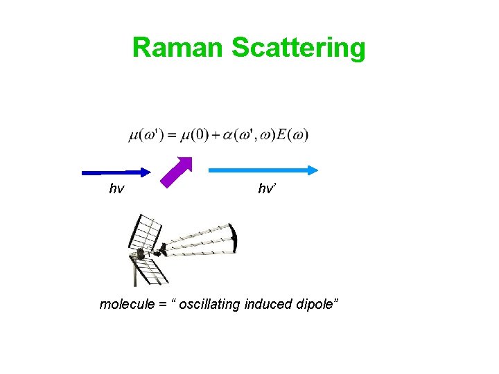 Raman Scattering hv hv’ molecule = “ oscillating induced dipole” Raman Scattering hv hv’ molecule = “ oscillating induced dipole”
