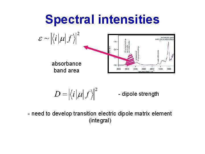 Spectral intensities absorbance band area - dipole strength - need to develop transition electric Spectral intensities absorbance band area - dipole strength - need to develop transition electric