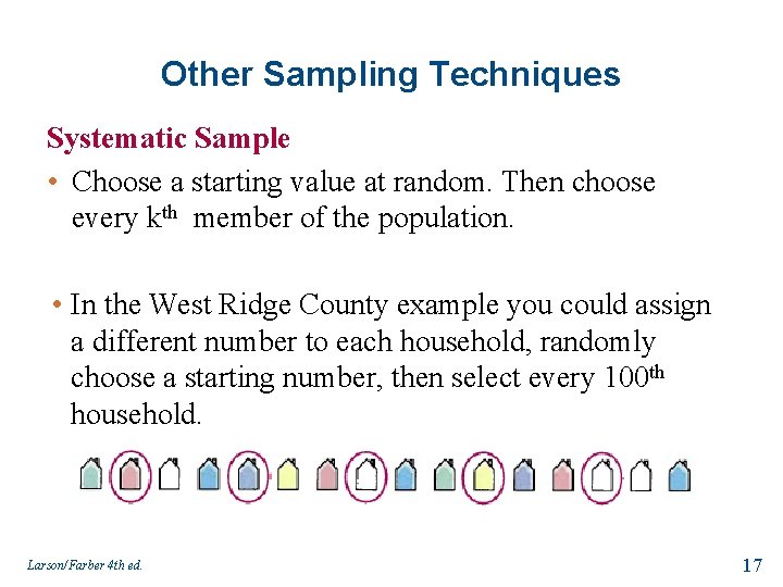 Other Sampling Techniques Systematic Sample • Choose a starting value at random. Then choose