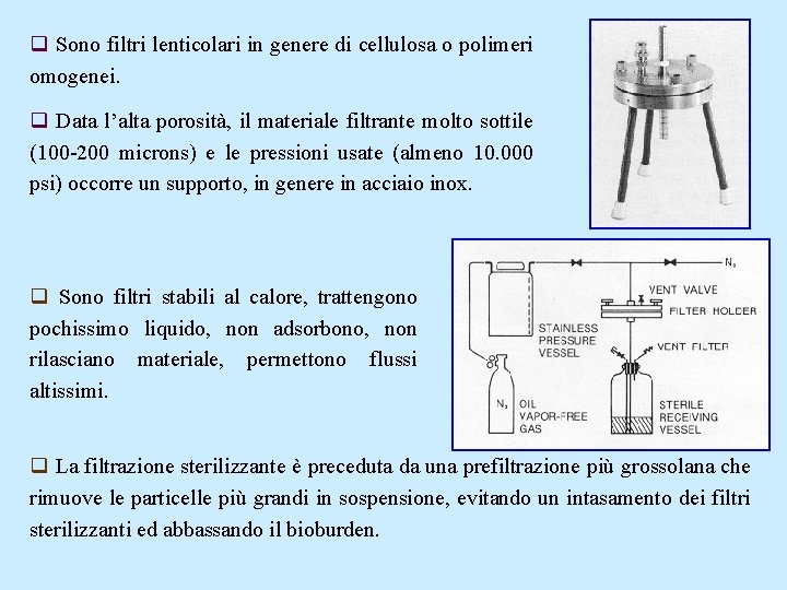 q Sono filtri lenticolari in genere di cellulosa o polimeri omogenei. q Data l’alta