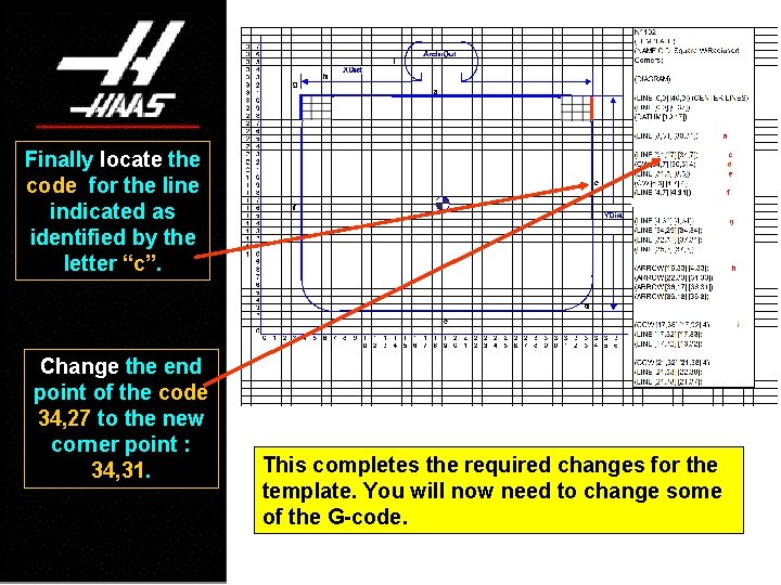 Finally locate the code for the line indicated as identified by the letter “c”.