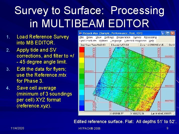 Survey to Surface: Processing in MULTIBEAM EDITOR 1. 2. 3. 4. Load Reference Survey