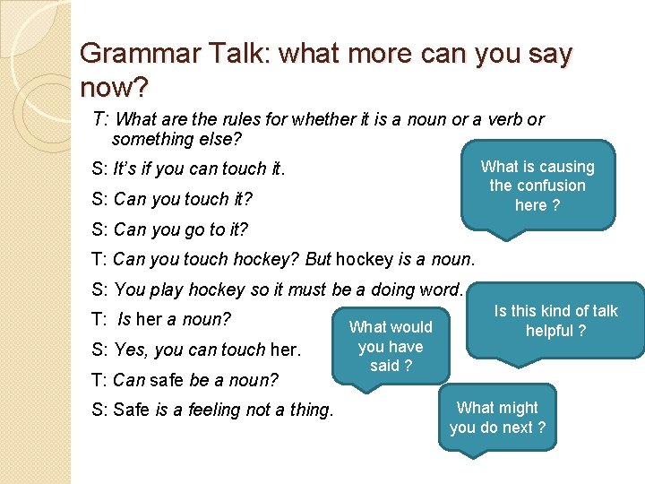 Grammar Talk: what more can you say now? T: What are the rules for Grammar Talk: what more can you say now? T: What are the rules for