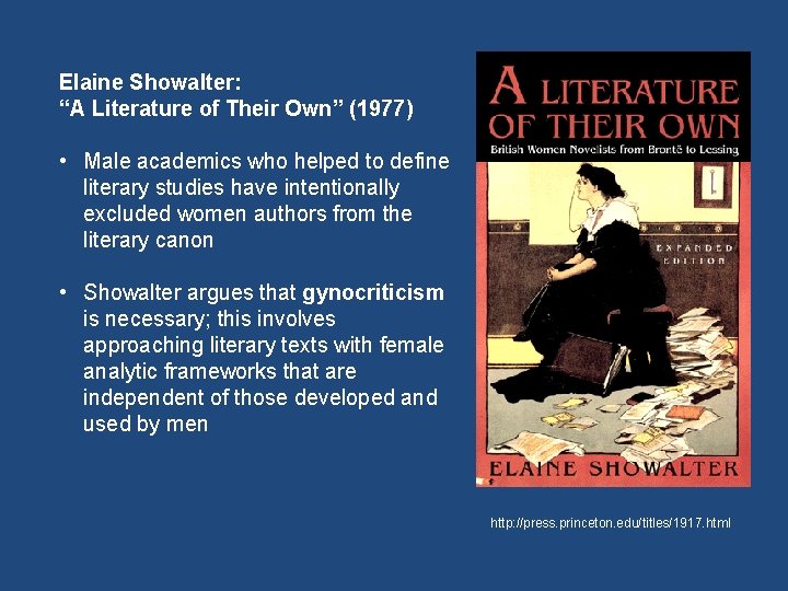 Elaine Showalter: “A Literature of Their Own” (1977) • Male academics who helped to