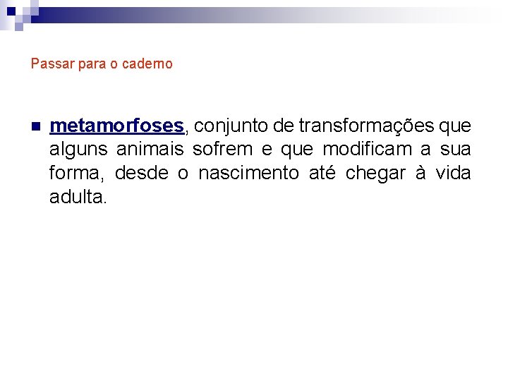 Passar para o caderno n metamorfoses, conjunto de transformações que alguns animais sofrem e