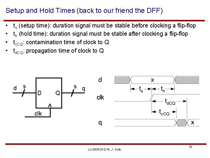 Setup and Hold Times (back to our friend the DFF) • • ts (setup