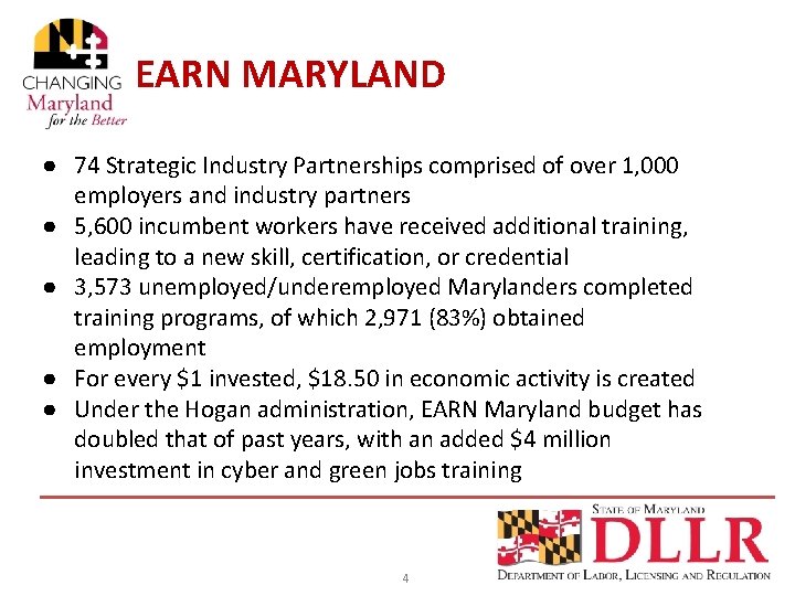 EARN MARYLAND ● 74 Strategic Industry Partnerships comprised of over 1, 000 employers and