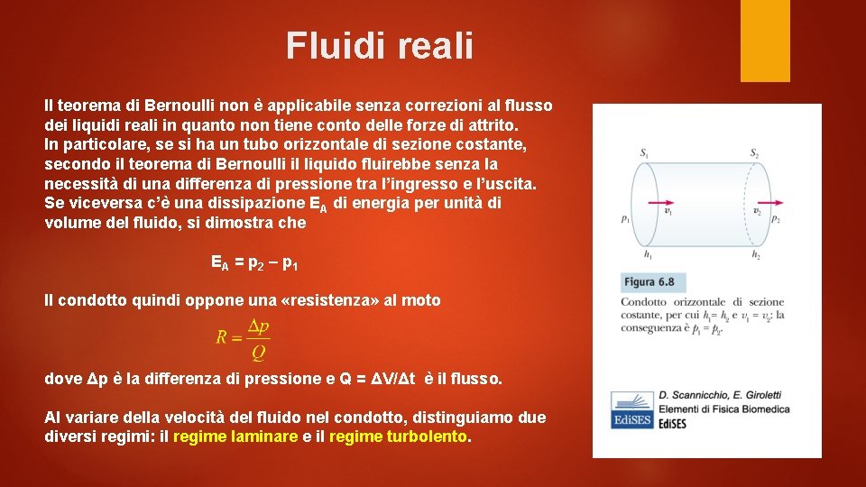 Fluidi reali Il teorema di Bernoulli non è applicabile senza correzioni al flusso dei