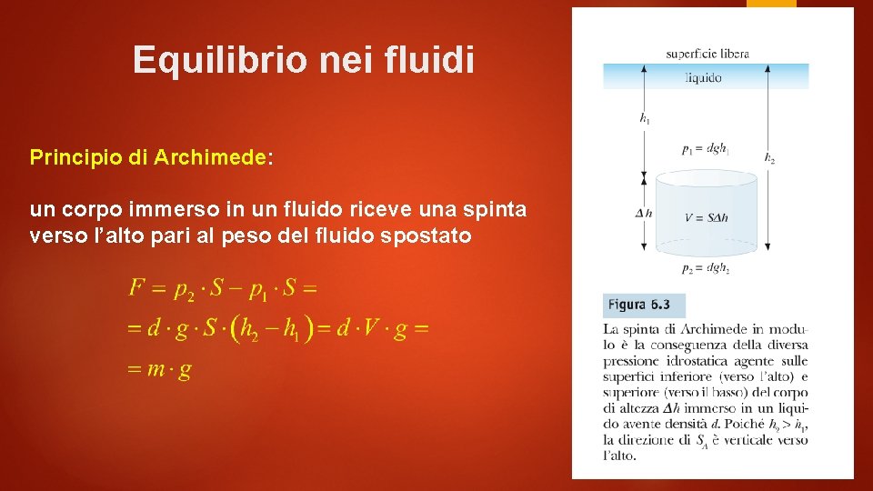 Equilibrio nei fluidi Principio di Archimede: un corpo immerso in un fluido riceve una