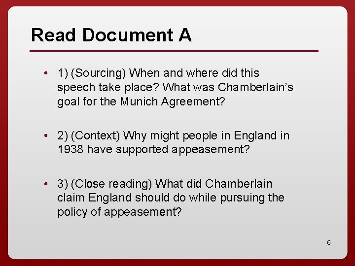 Read Document A • 1) (Sourcing) When and where did this speech take place?