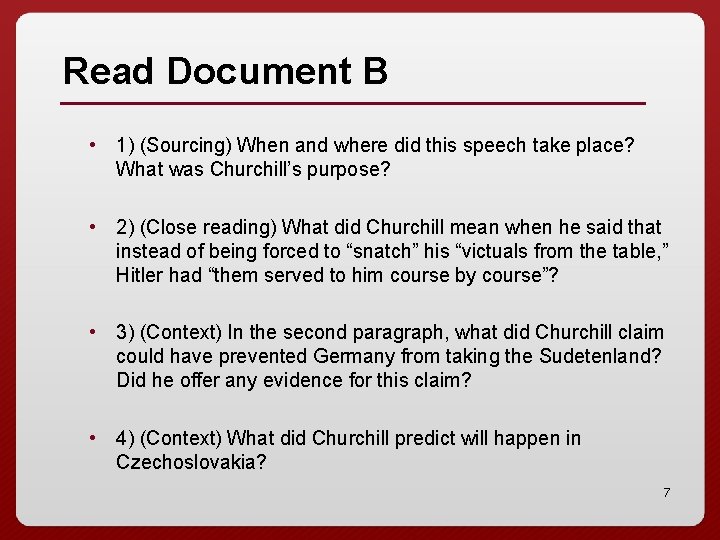 Read Document B • 1) (Sourcing) When and where did this speech take place?