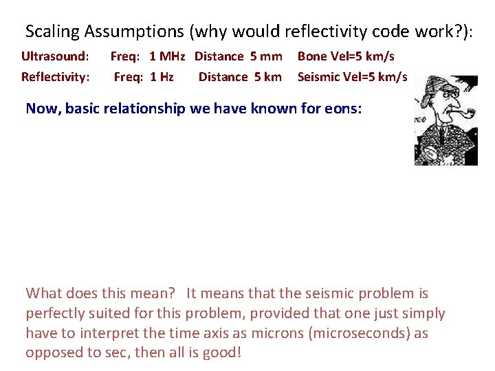Scaling Assumptions (why would reflectivity code work? ): Ultrasound: Reflectivity: Freq: 1 MHz Distance
