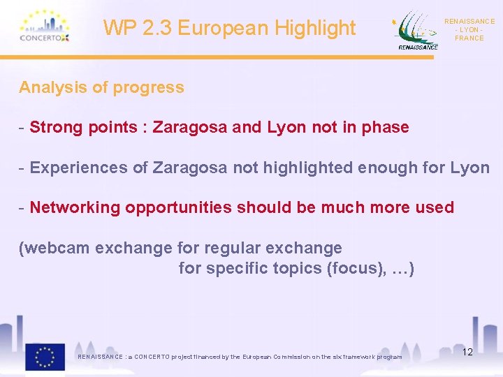 WP 2. 3 European Highlight RENAISSANCE - LYON FRANCE Analysis of progress - Strong