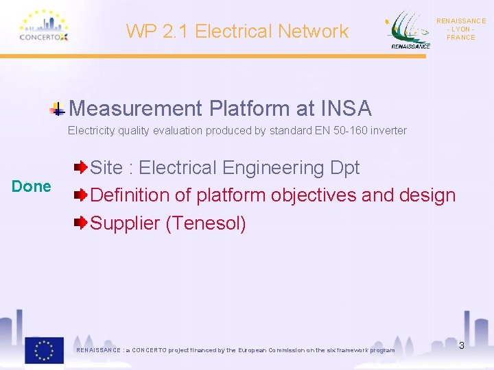 WP 2. 1 Electrical Network RENAISSANCE - LYON FRANCE Measurement Platform at INSA Electricity