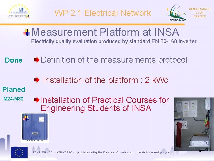 WP 2. 1 Electrical Network RENAISSANCE - LYON FRANCE Measurement Platform at INSA Electricity