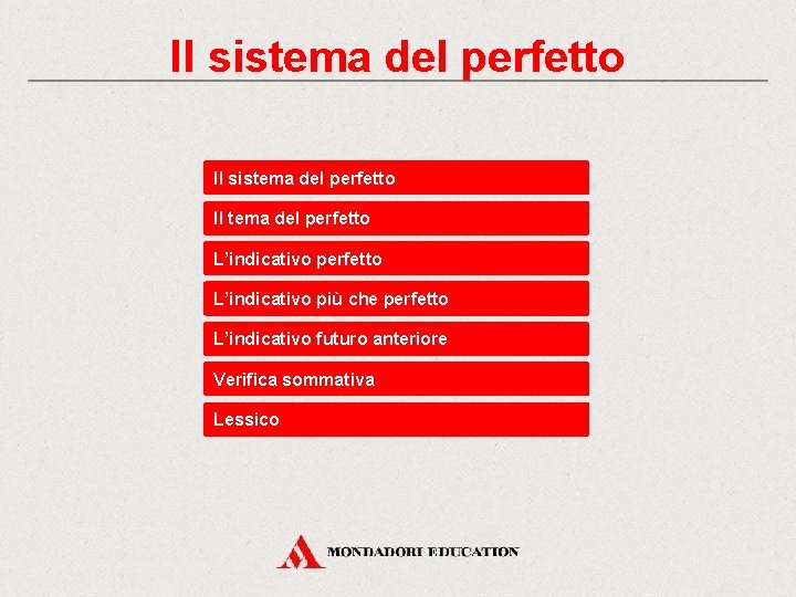 Il sistema del perfetto Il tema del perfetto L’indicativo più che perfetto L’indicativo futuro