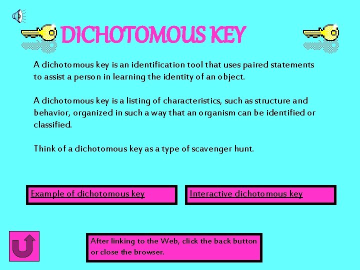 DICHOTOMOUS KEY A dichotomous key is an identification tool that uses paired statements to DICHOTOMOUS KEY A dichotomous key is an identification tool that uses paired statements to